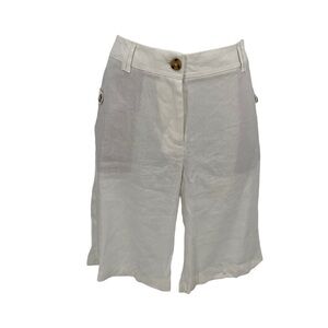 J. Jill White Linen Stretch Bermuda Button Up Shorts Size 10 Pockets